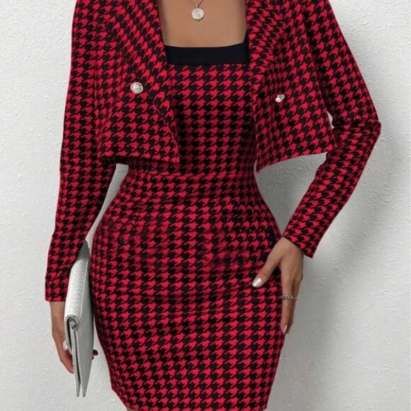 NWT Houndstooth Pattern Dress Set with Matching Long Sleeve Large NWT - Picture 1 of 11